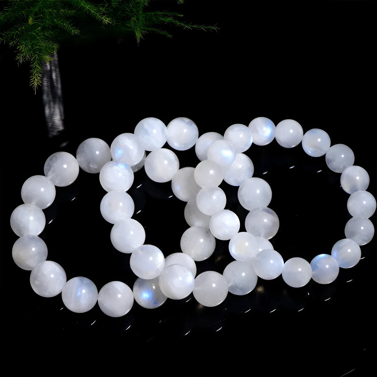 Natural blue moonstone bracelet with polished round beads in unisex design
