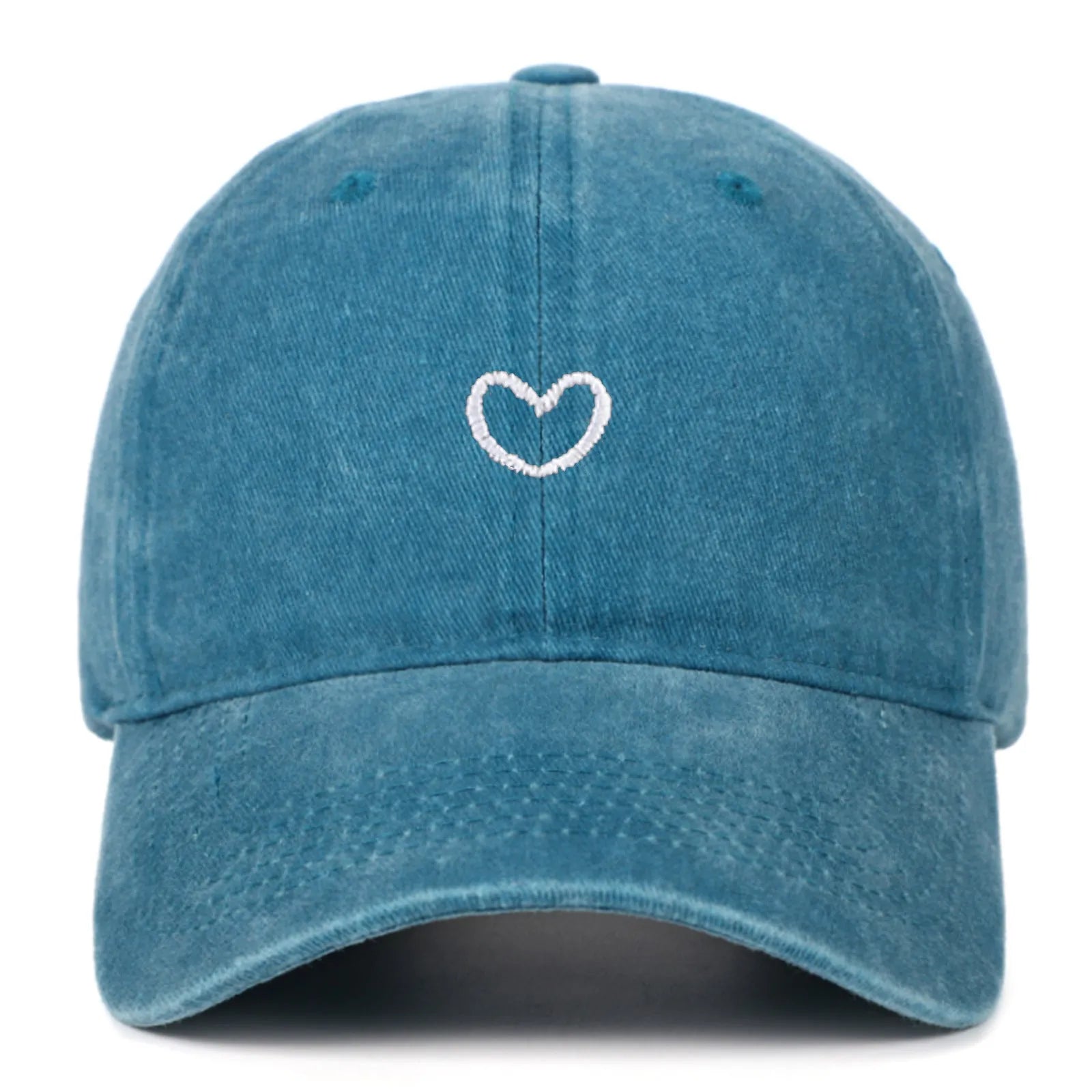 Cotton baseball cap with embroidered love heart design in adjustable size