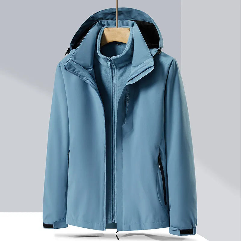 Men's three-in-one removable waterproof mountaineering suit in multiple colours for outdoor sports
