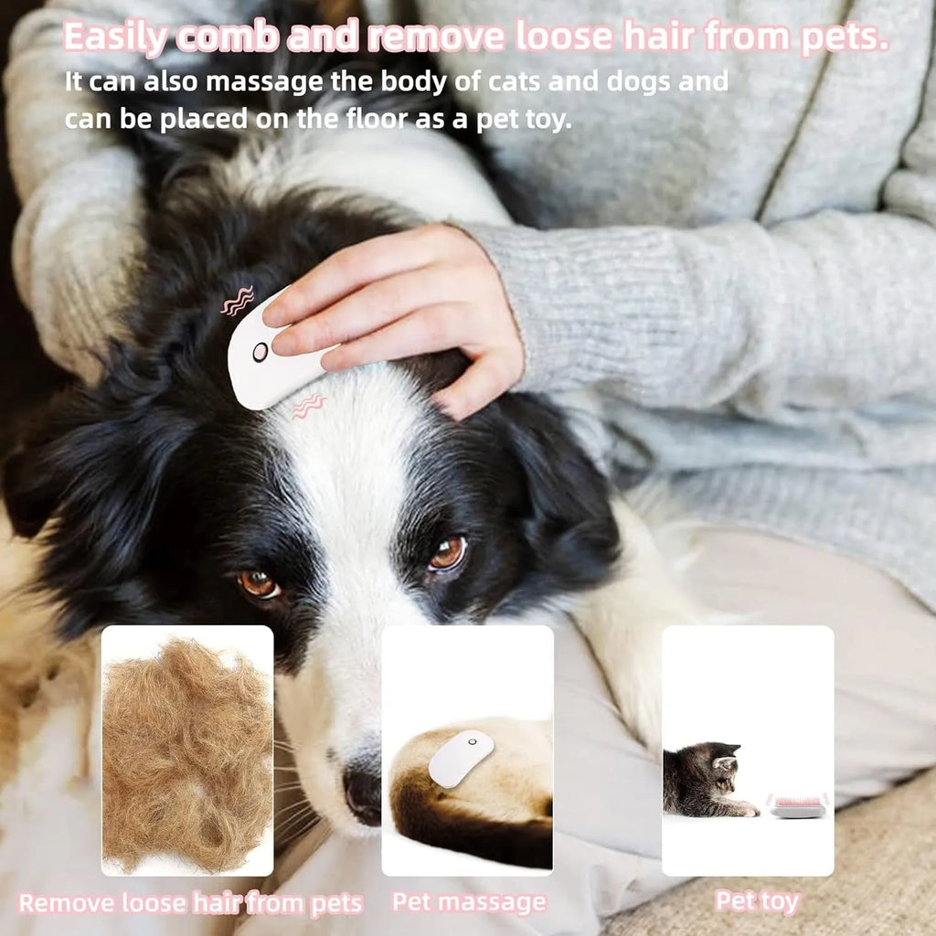 Pink electric pet massage brush with TPE comb teeth for grooming cats and dogs
