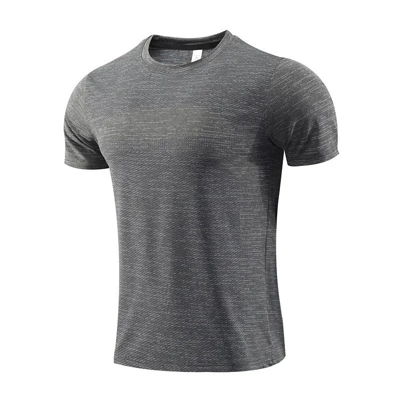 Man's short-sleeved sports t-shirt in polyester spandex fabric for running and basketball