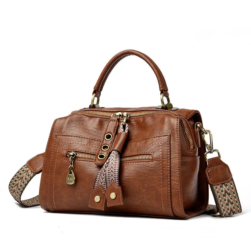 Women's soft PU crossbody bag in horizontal square shape with sandwich pocket