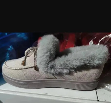 Women's warm cotton casual shoes with velvet lining and rubber non-slip sole