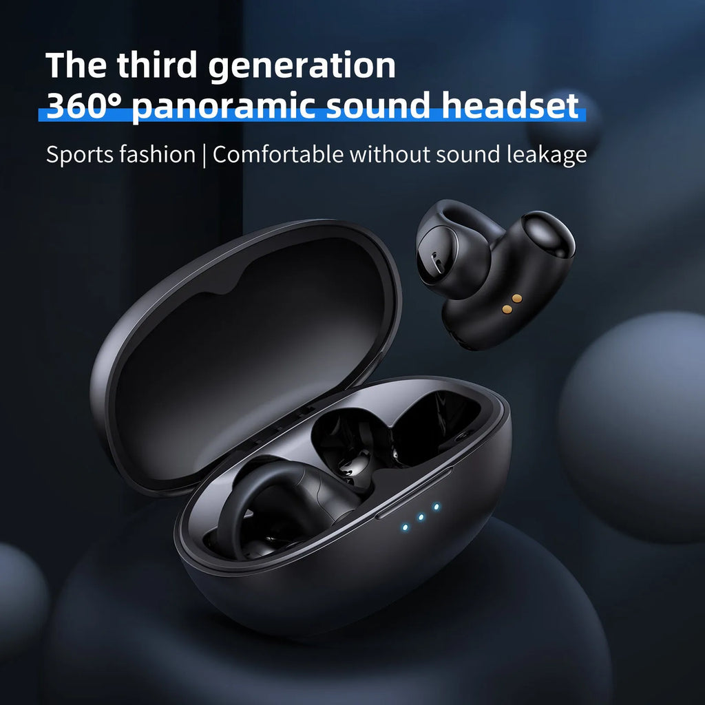 Black and white Bluetooth gaming sports headset with ear hook design for wireless audio during activity