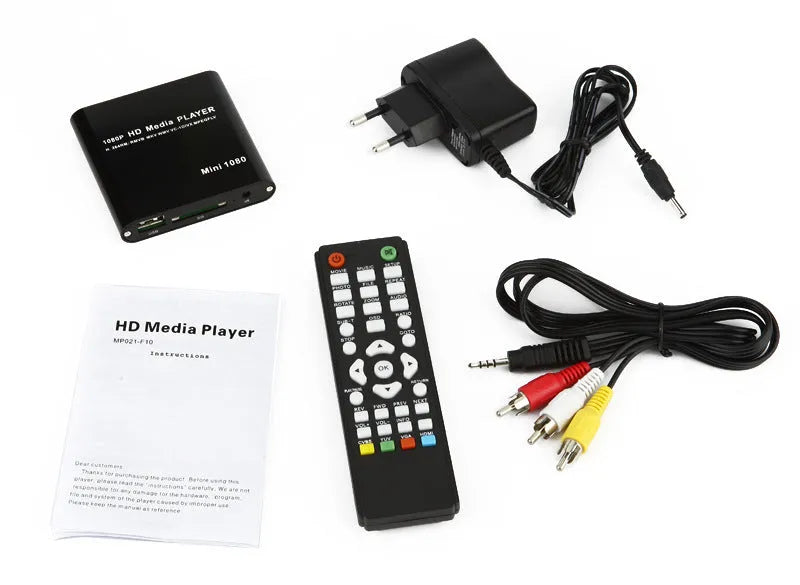 Blue 1080P Full HD media player with HDMI port USB and SD card slots compact metal body