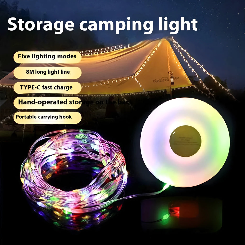 Rechargeable outdoor string lights with 30 LED beads in warm white and colourful lighting modes
