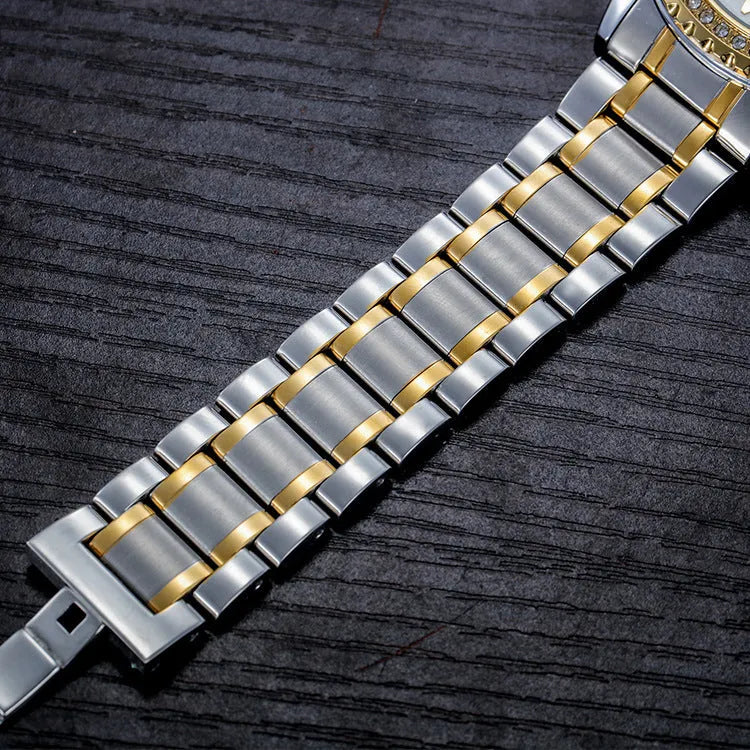 Fashionmonger automatic mechanical watch with luminous hands on wrist showing gold case and black dial