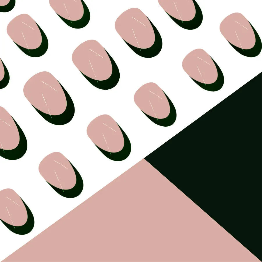 French style manicure nail art set with 24 almond-shaped short tips in simple black colour