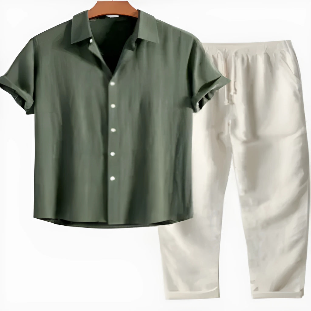Men's floral print slim fit suit cardigan with matching trousers in green or blue polyester fabric