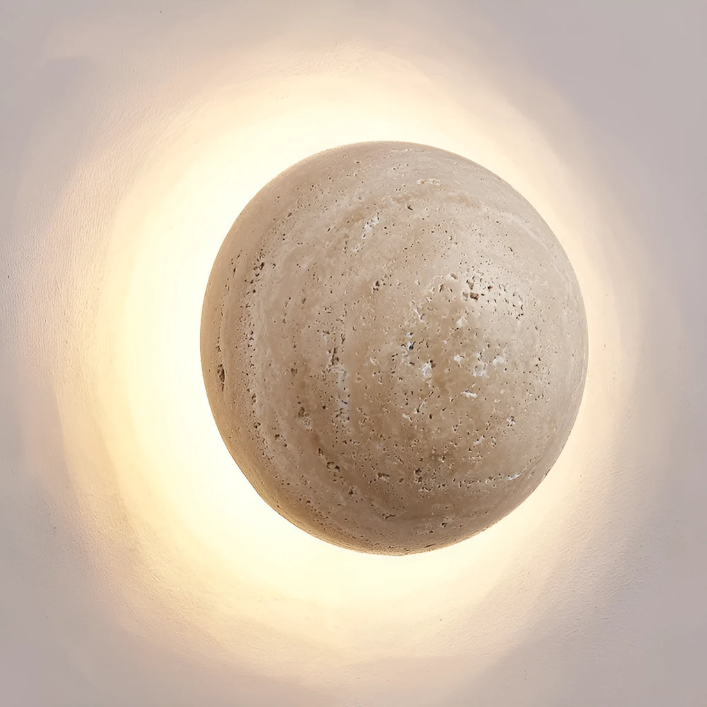 Yellow cave stone semicircle wall lamp with iron housing and pull switch