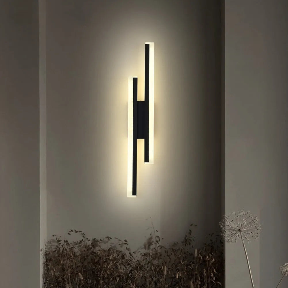Gold finish double line wall lamp with LED light source measuring 500mm length