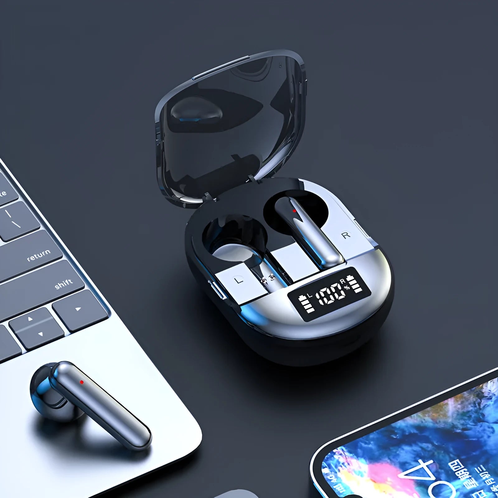 Wireless Bluetooth headphones with charging case in black or white colour