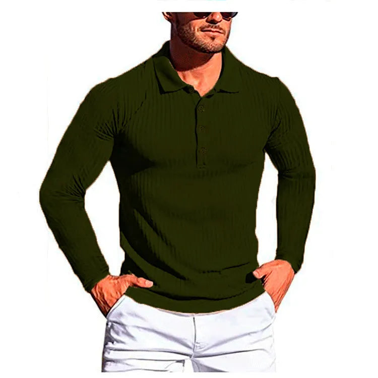 Men's striped summer shirt in elastic knit fabric showing loose fit and short sleeves