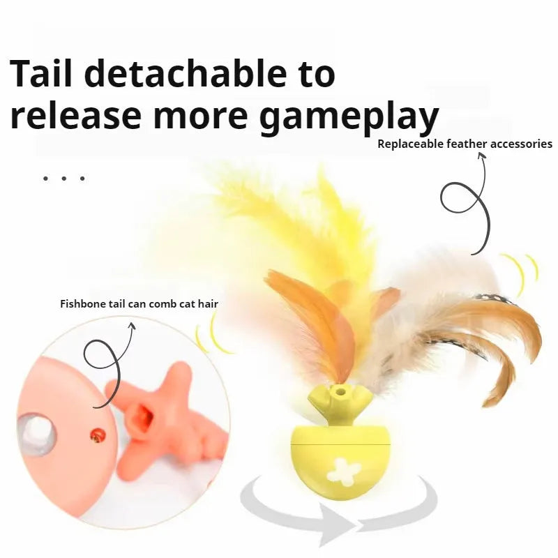 USB electric cat teasing ball with fish bone rolling design and teasing stick attachment