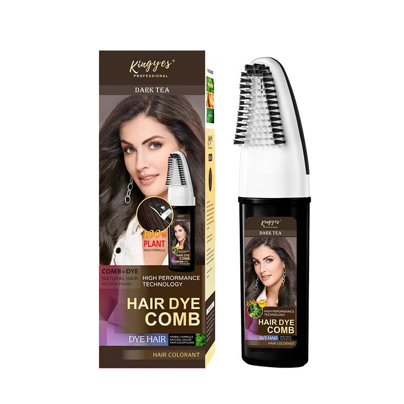 Easy Coloring Comb hair dye kit with 200ml bottle and attached comb applicator in brown, dark brown, or wine red