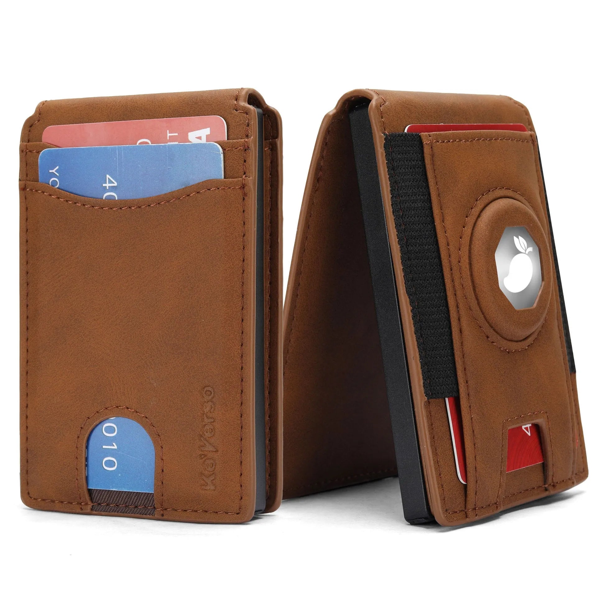 Men's slim RFID-blocking card holder wallet in black microfiber synthetic leather.