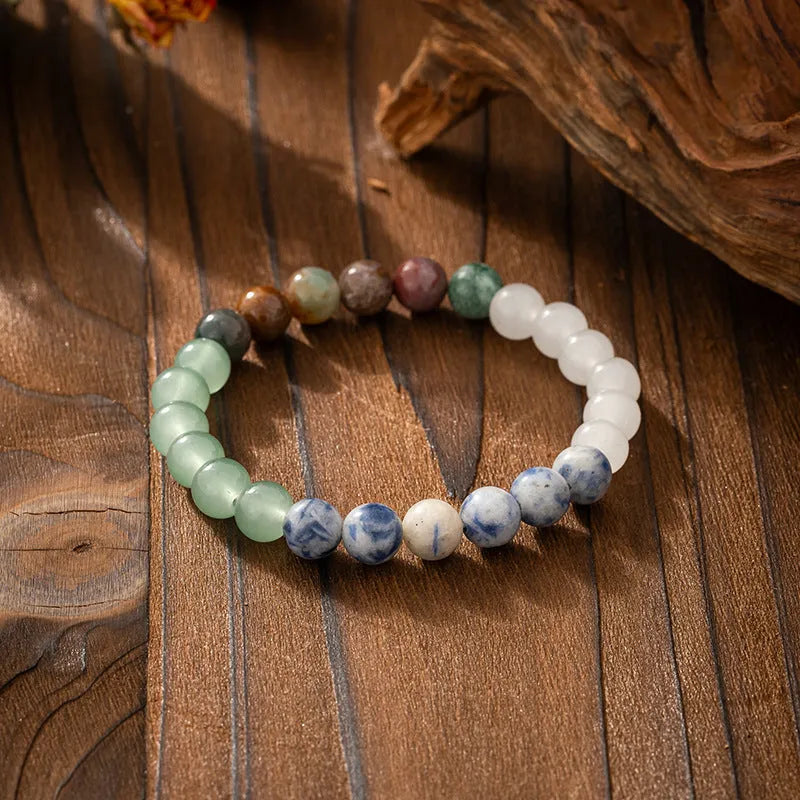 Vintage tassel bohemian style long necklace with geometric stone beads and matching bracelet