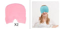 Cold therapy gel eye mask for headache relief in black colour on forehead