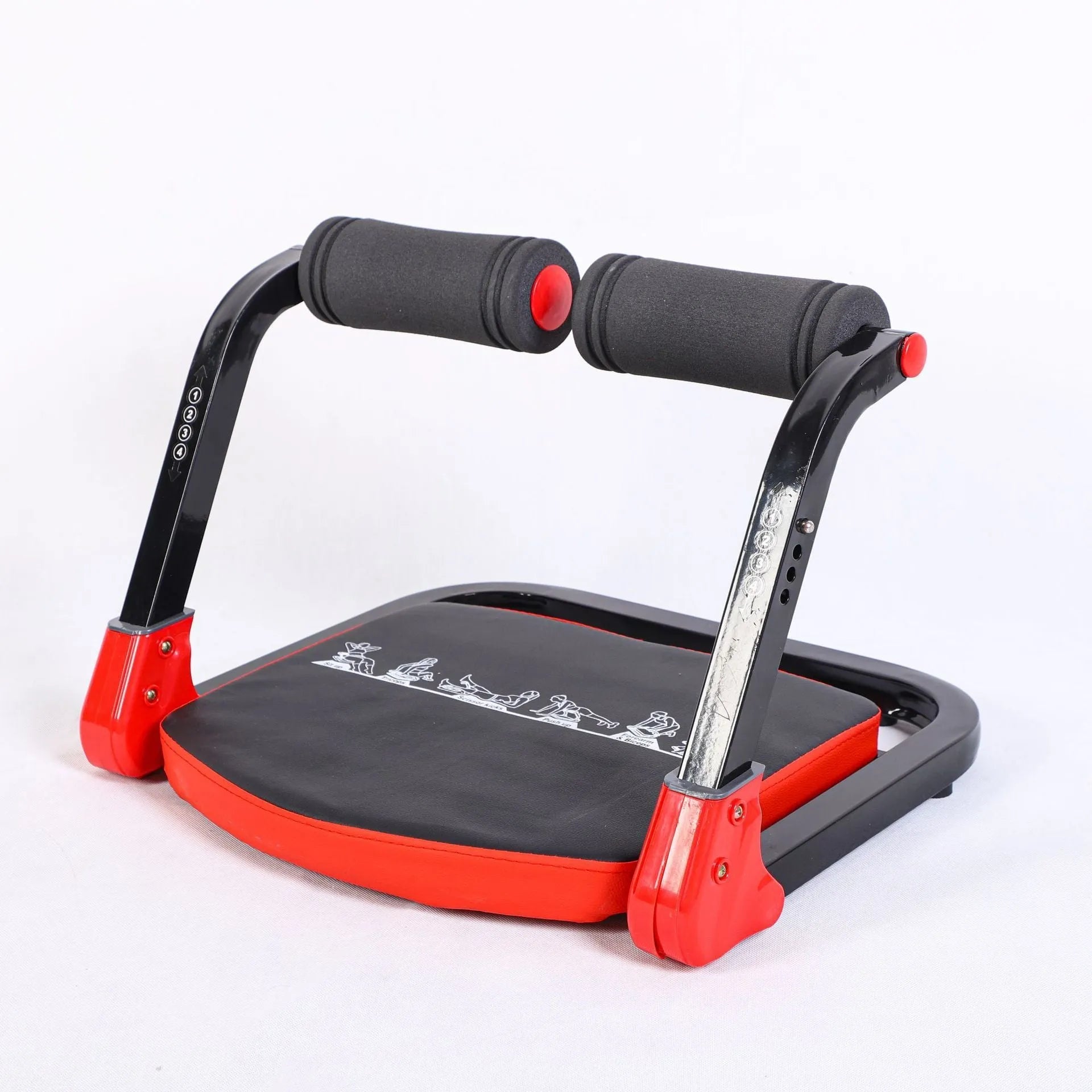 Mini abdominal trainer device in sky blue or red colours for home and office fitness