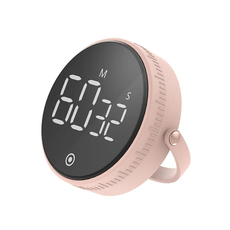 Kitchen silent rotary adjustable digital timer with LED display, black, showing rotary dial and countdown