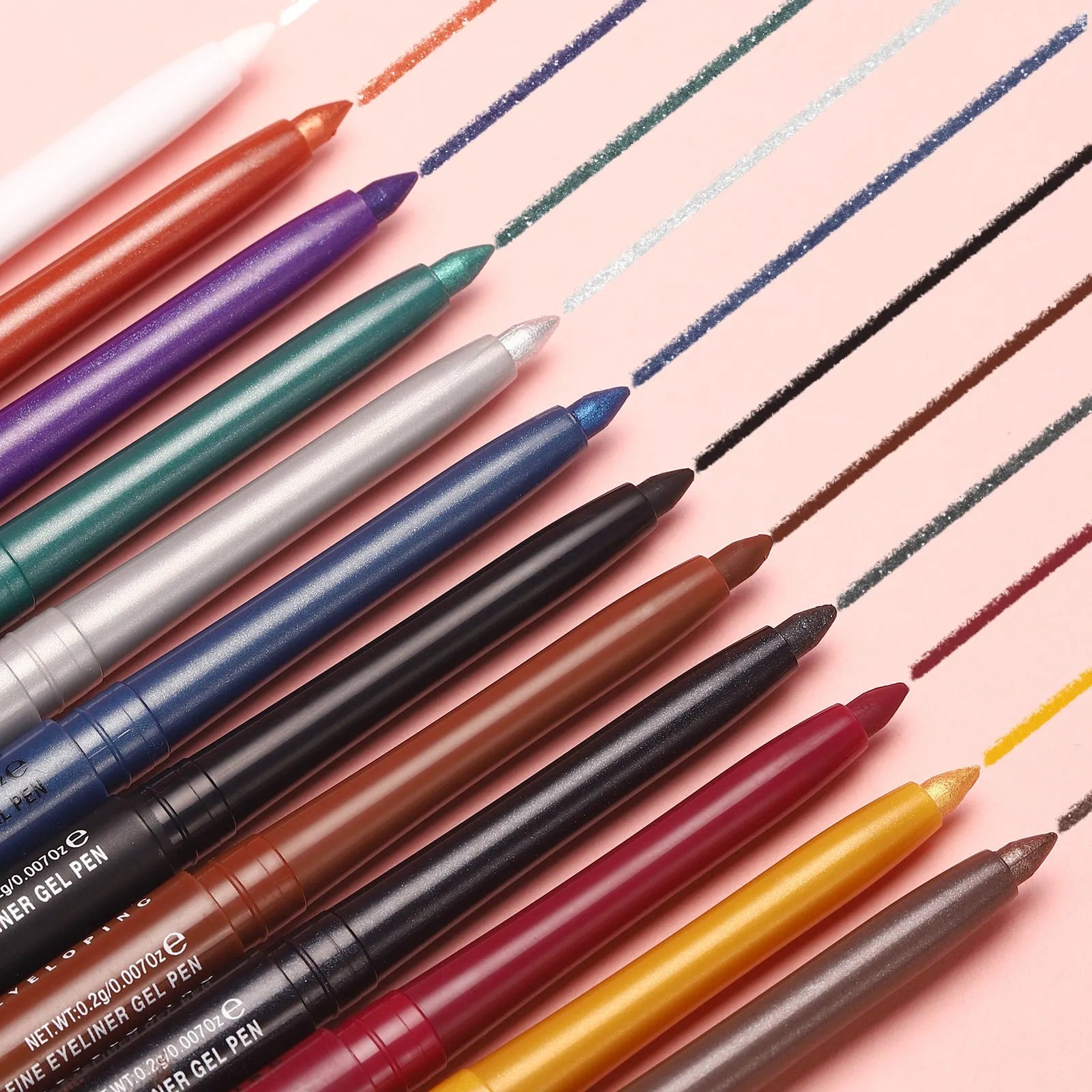 12 colourful gel glitter eyeliner pencils in matte, glitter, metallic and pearl effects