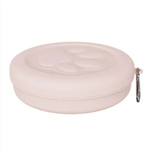 Collapsible silicone portable dog bowl in green and pink colour options
