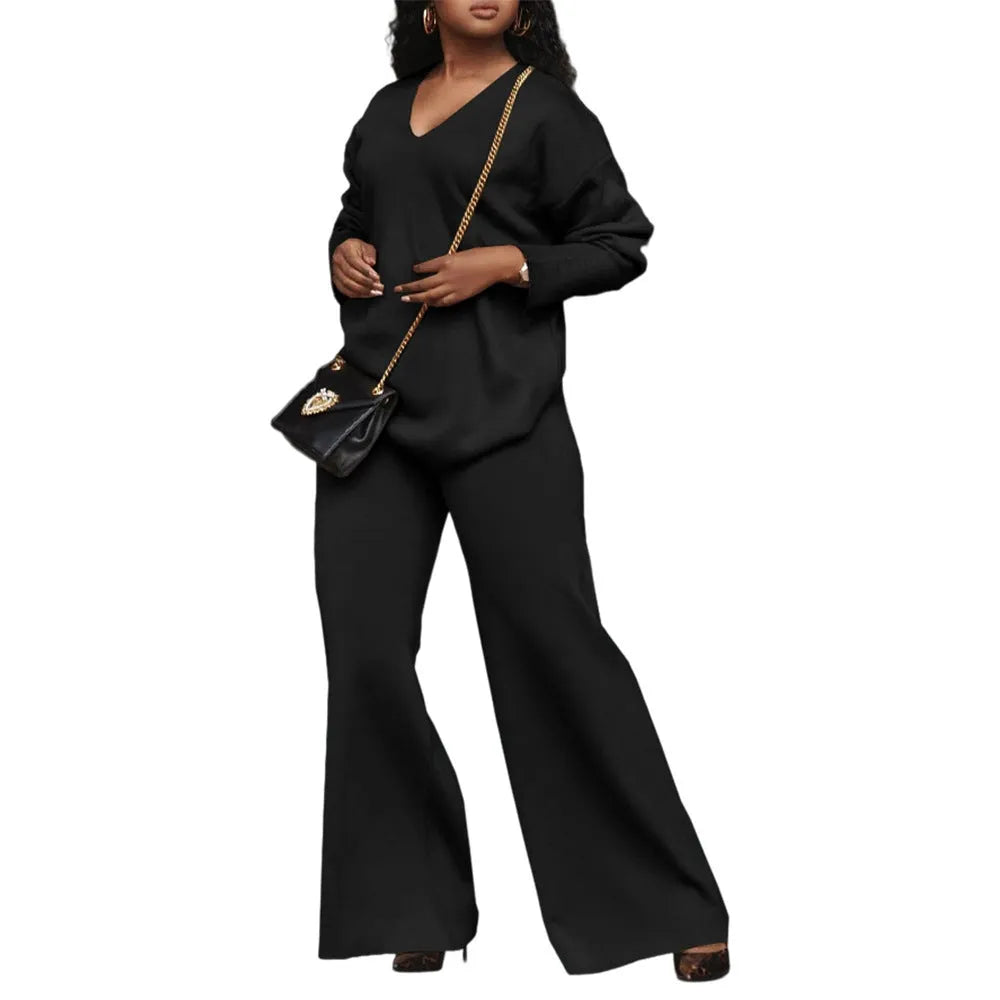 Women's brown thickened velvet two-piece suit with split sleeve top and matching trousers in Japanese Korean casual style