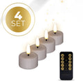 Four taupe-coloured S4 LED flameless tealight candles showing a gentle flickering light.