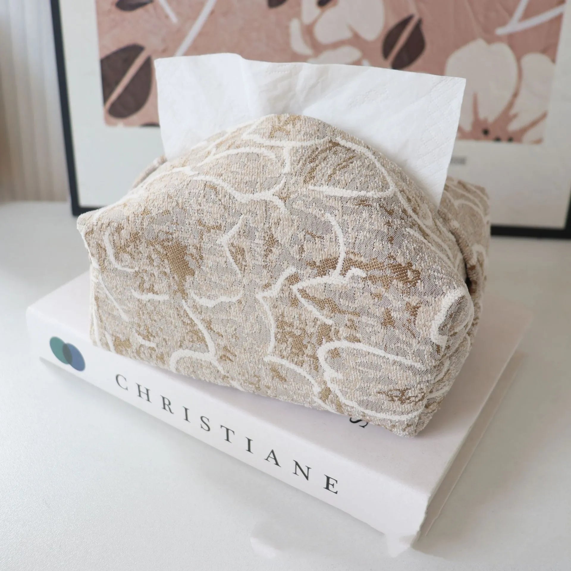 Chinese pastoral style cotton fabric tissue box cover in beige, blue or brown rose patterns