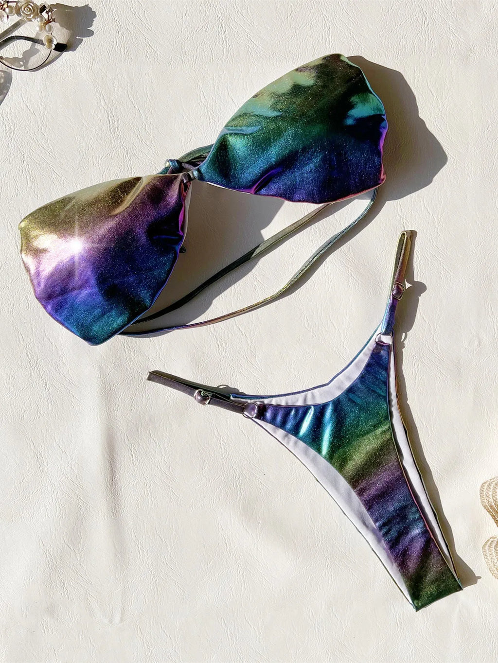Women's gradient purple solid colour polyester bikini swimsuit set