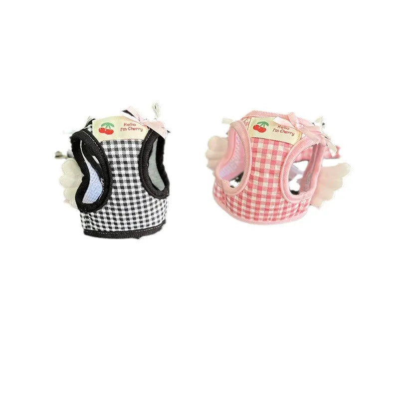 Cotton chest-back hand holding rope for small dogs in pink or black colour