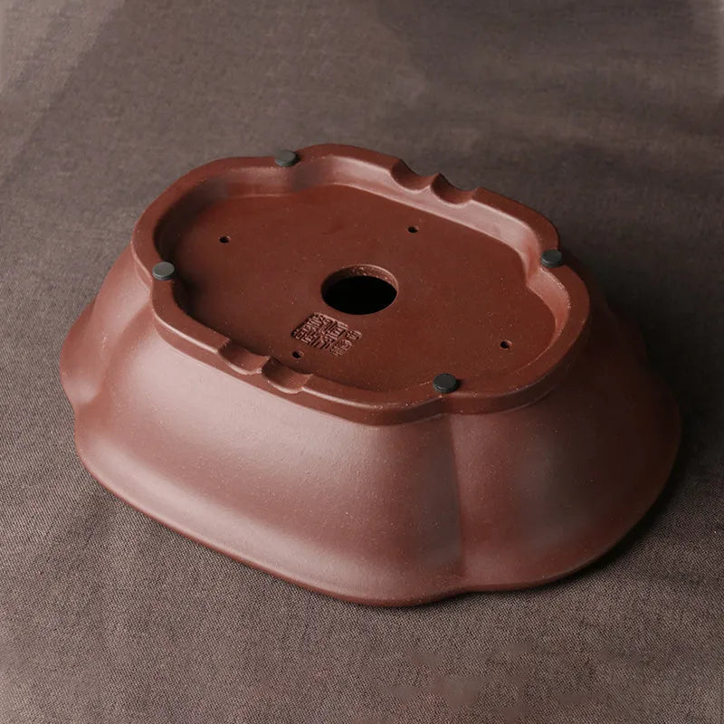 Handmade purple clay bonsai basin with classical Chinese style measuring 25×20×7cm