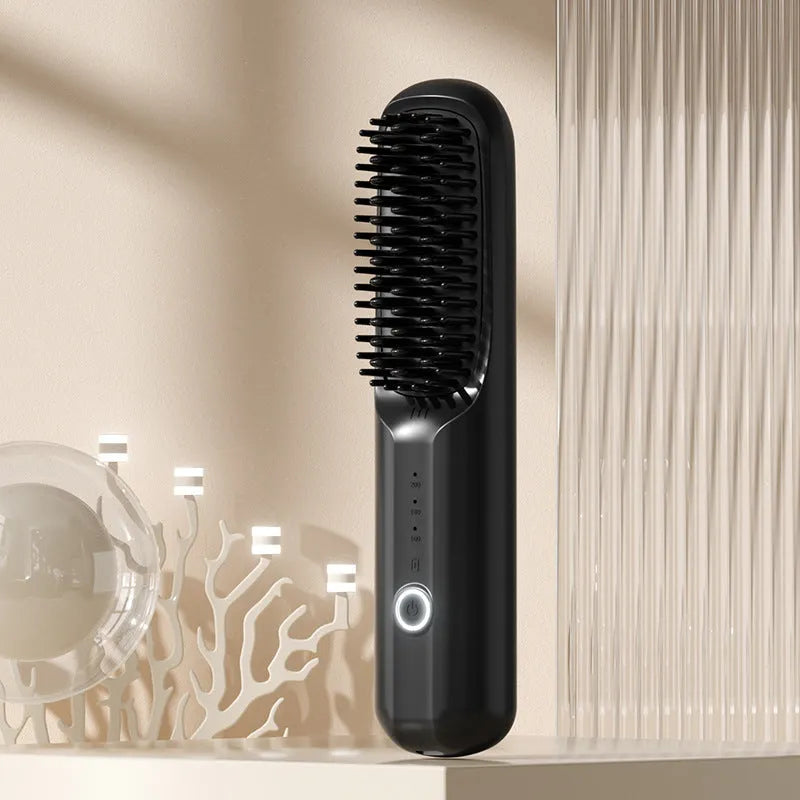 Wireless anion straight comb in beige, pink, purple, or black colours with Type-C charging port
