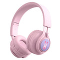Wireless children's headphones with RGB LED lights in bunny pink colour
