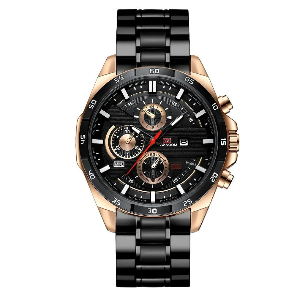 Men's casual quartz watch with waterproof construction and calendar function in multiple colour options