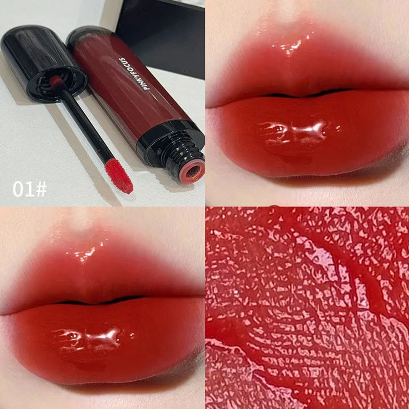 Black shiny Mirror Lip Paint lacquer with six Black Citrus colour options including tomato and sweet potato shades