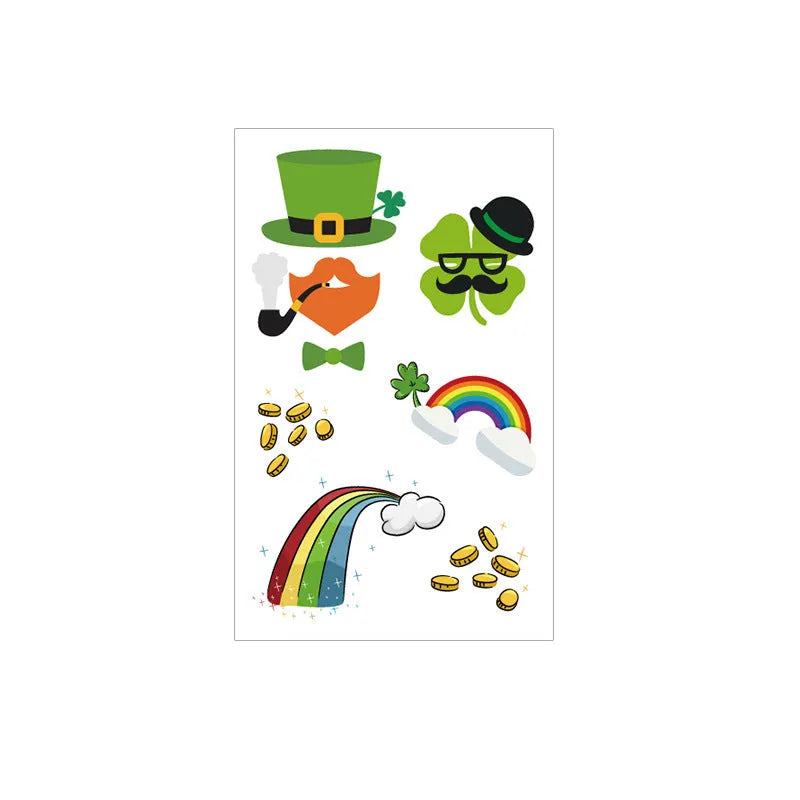 Children's temporary tattoo sticker with Irish festival clover design measuring 120 × 75mm