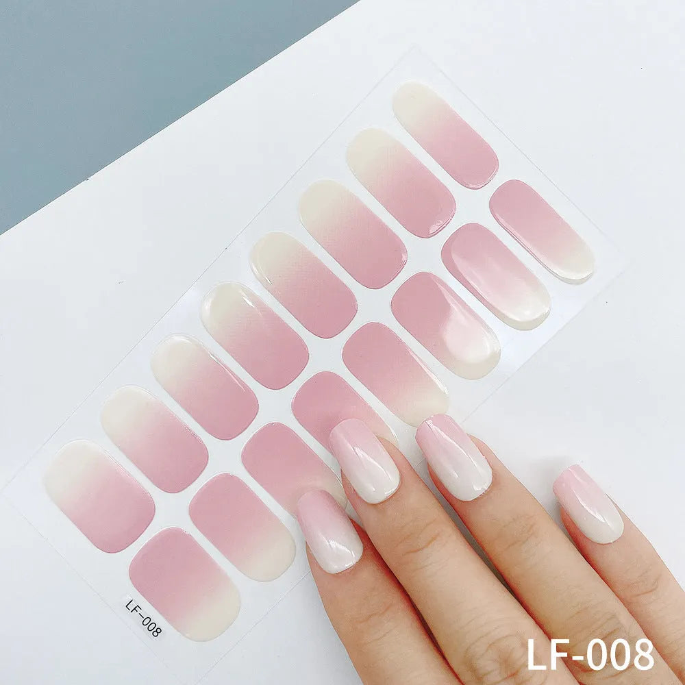 16 solid colour full nail stickers set with European and American simple designs including cross, rose, tulip patterns