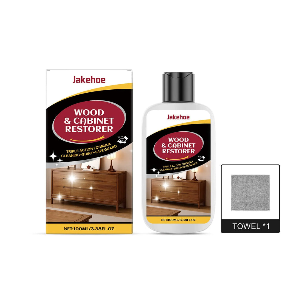 Wood furniture scratch care solution bottle with microfiber polishing cloth