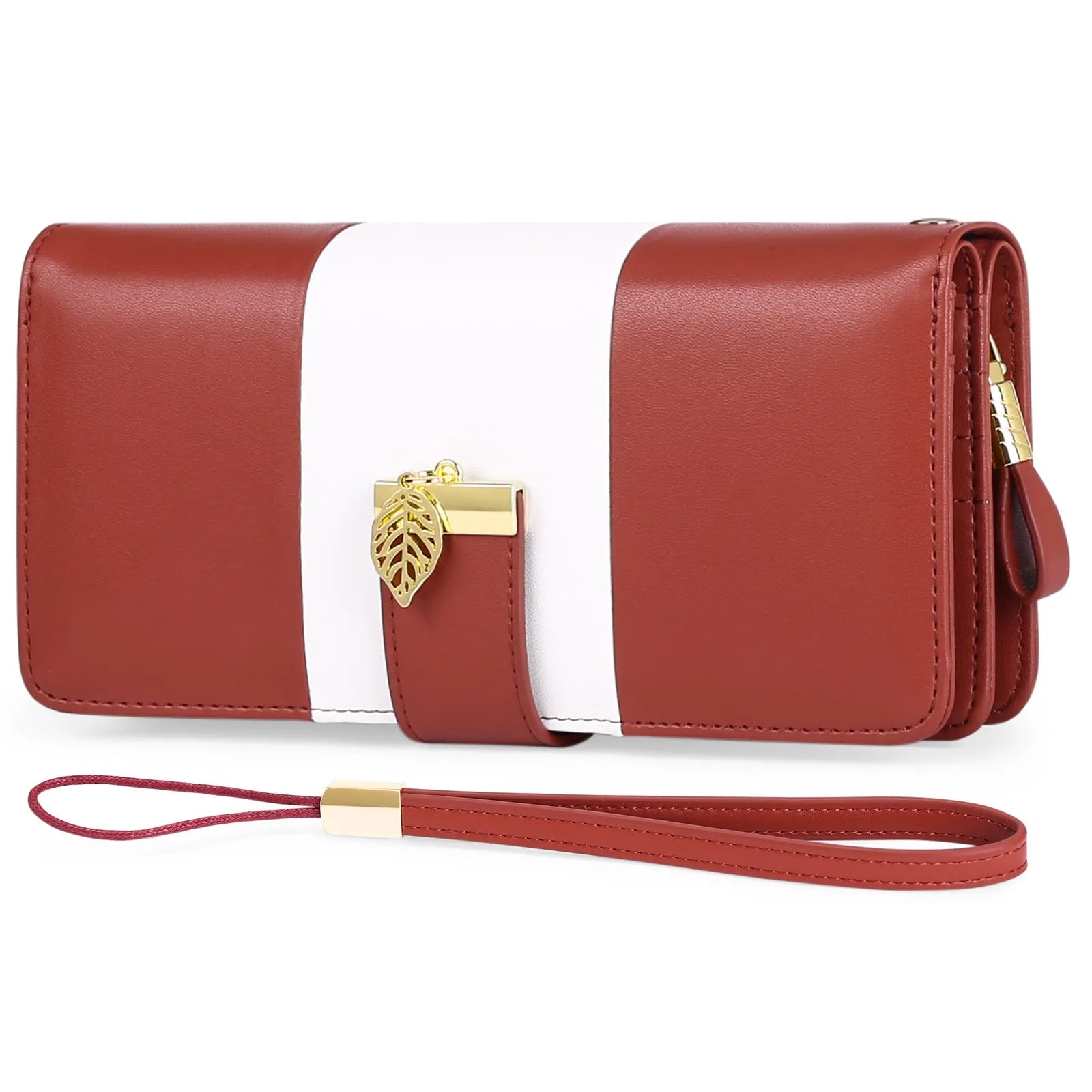 Anti-theft clutch bag in PU leather with zip lock closure, showing interior microfiber lining and compact design