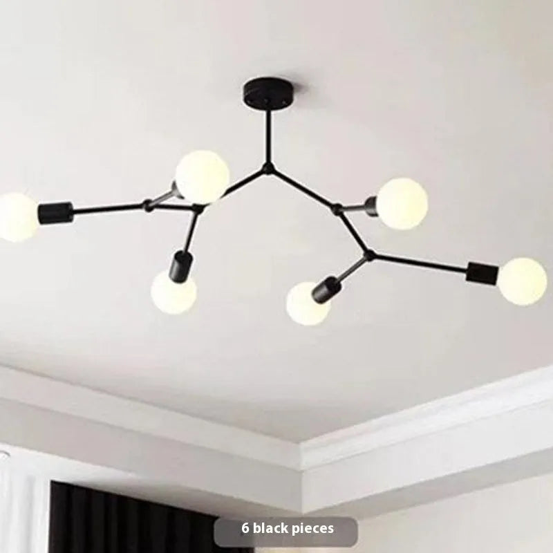 Nordic style iron ceiling lamp with multiple light heads in black or white finish