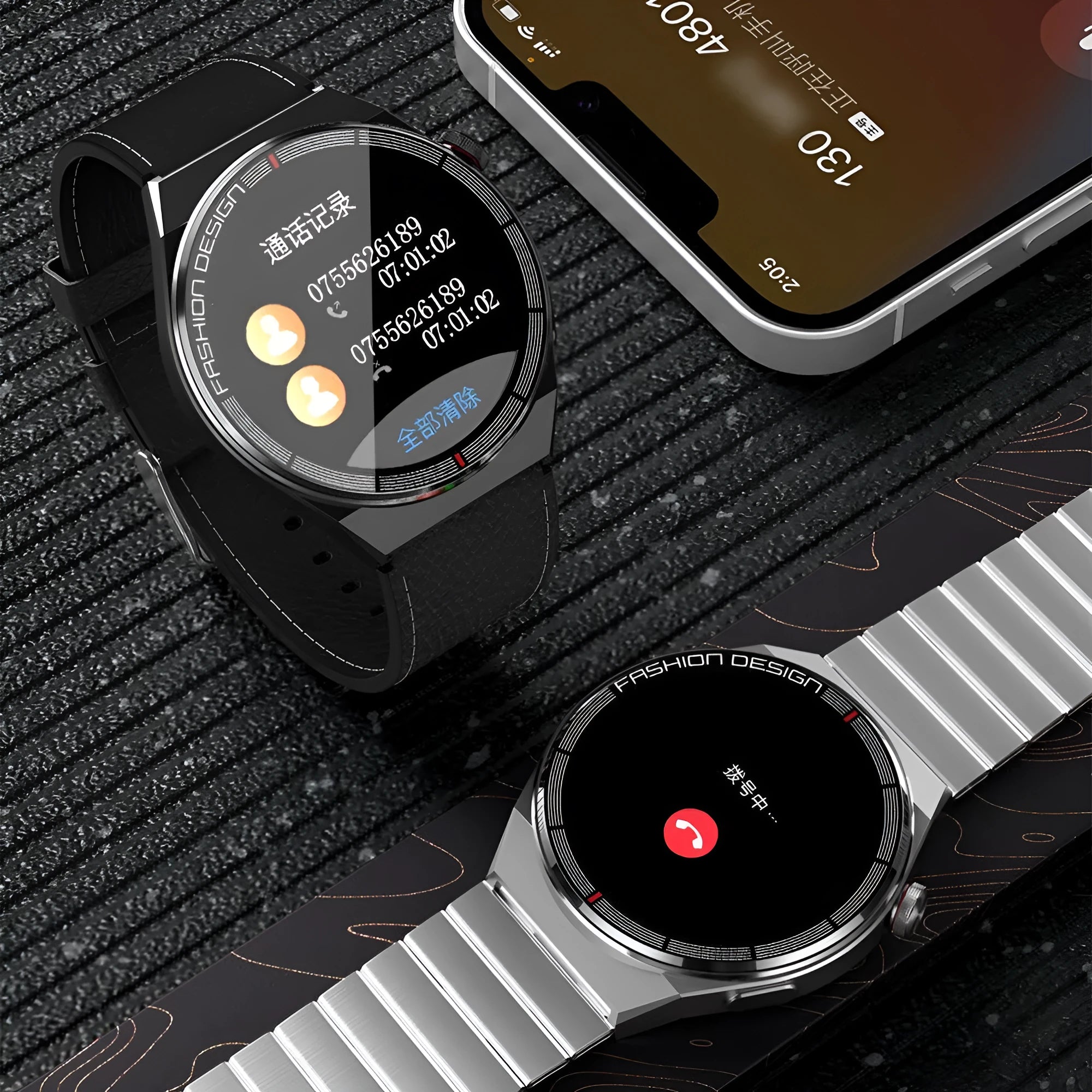 Black smartwatch with health monitoring on wrist showing heart rate display