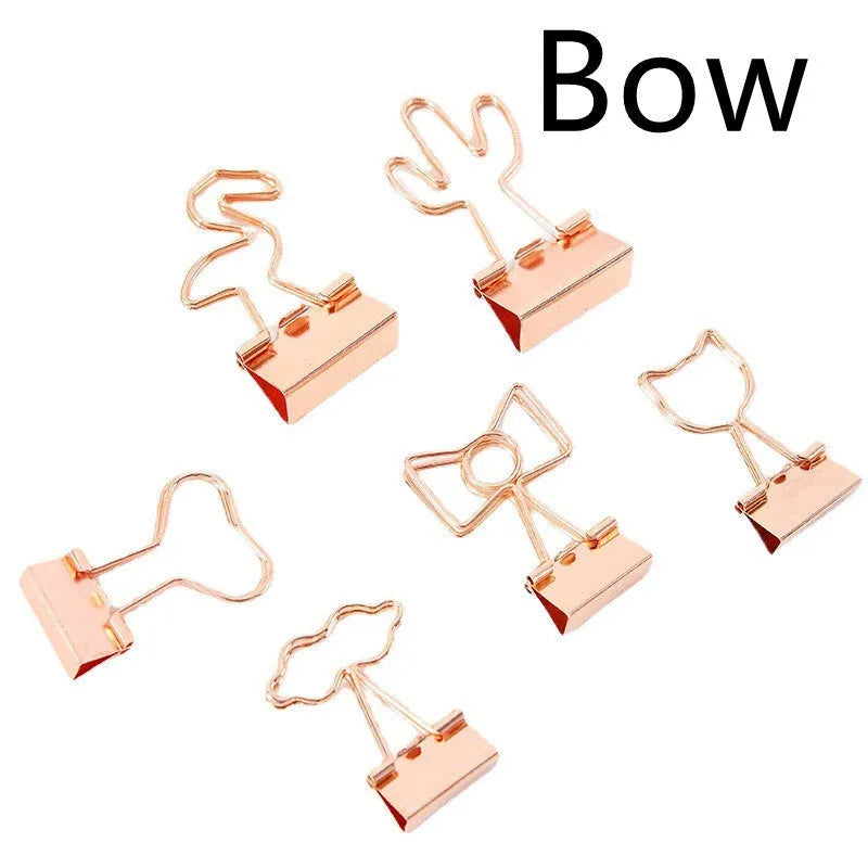 Gold decorative office clip with charm options including bow cactus cat flamingo love clouds designs