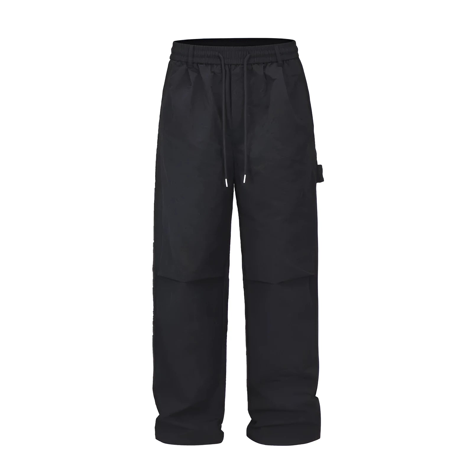 Black paratrooper trousers with elastic drawstring waist and three-dimensional cutting in baggy style