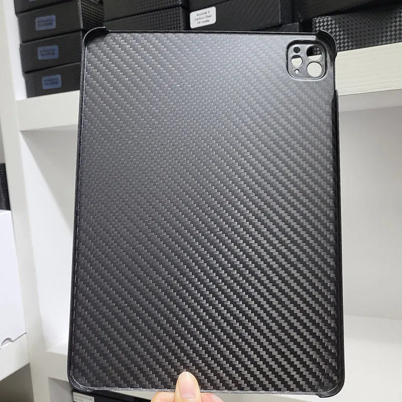 Real carbon fibre hard protective case for Apple iPad Pro 11 tablet in a matte finish.