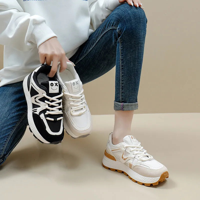 Women's black artificial PU platform casual shoes with round toe and lace-up front.
