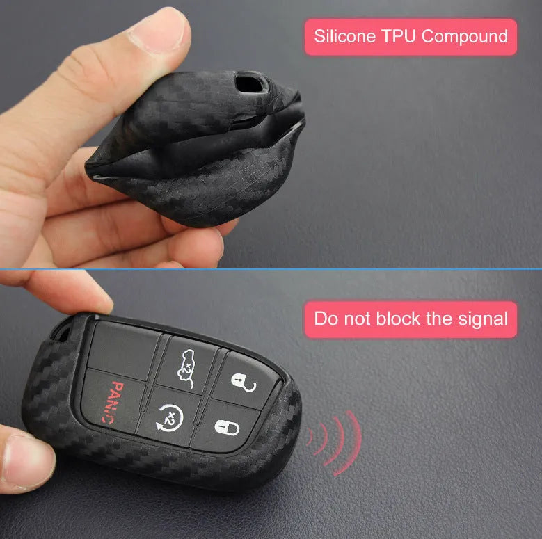 Silicone protective case for Dodge Chrysler Fiat car remote keys with carbon fibre design