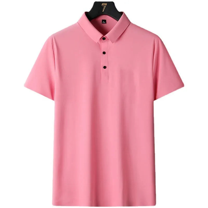 Men's non-ironing solid colour short sleeve business casual top on a hanger