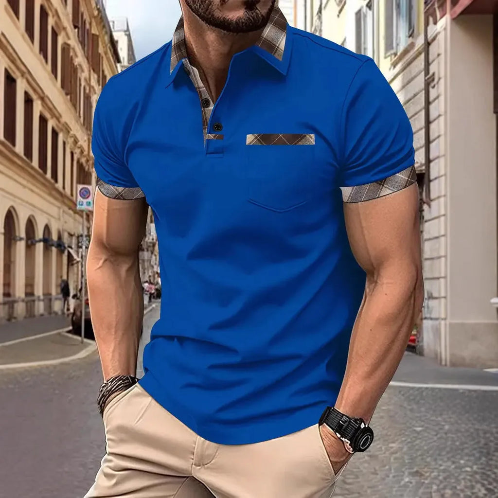 Men's plaid colourblock t-shirt with zipper detail in loose fit for summer wear