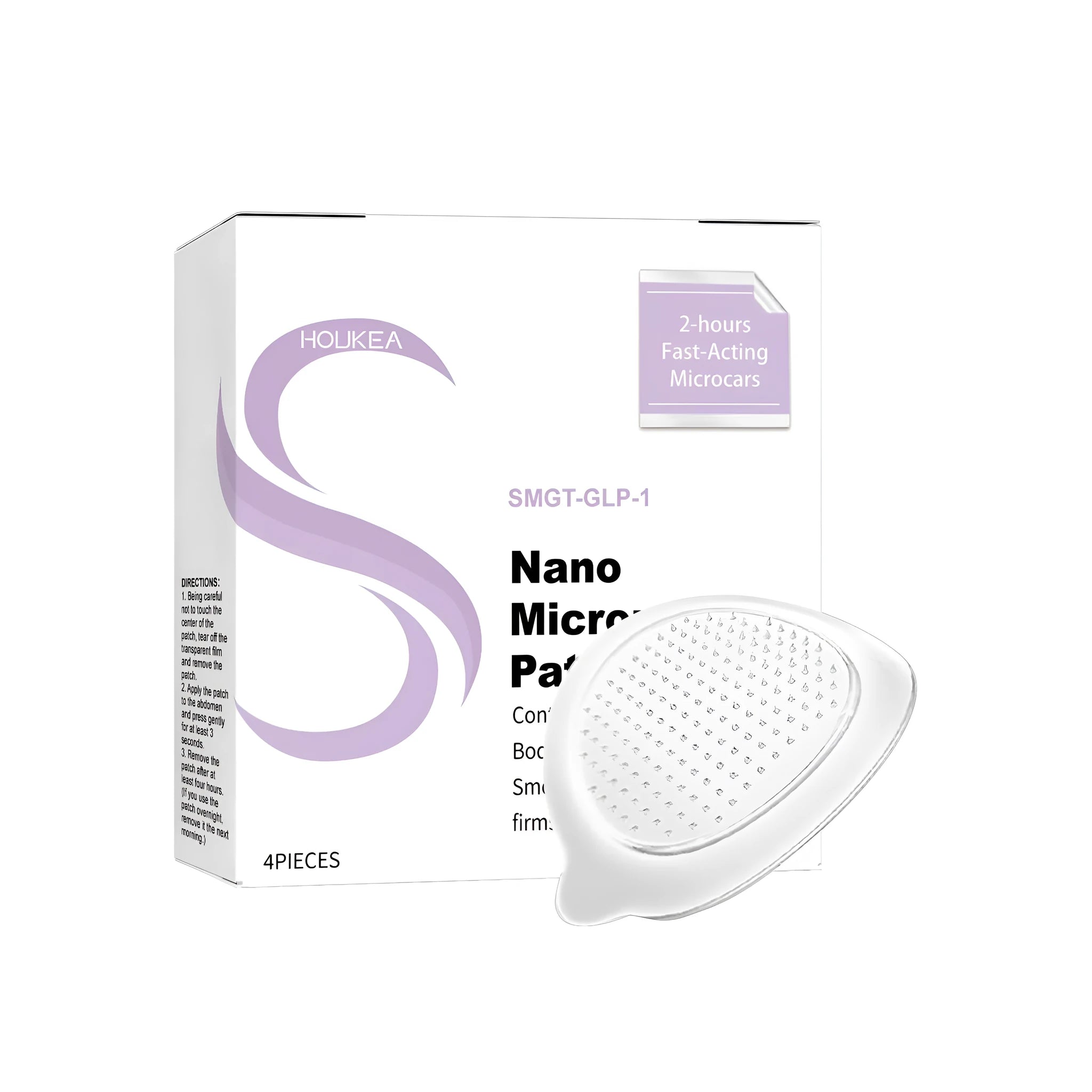 Pack of four Nano Microneedle Patches with ginger, mugwort, and GLP-1 ingredients.